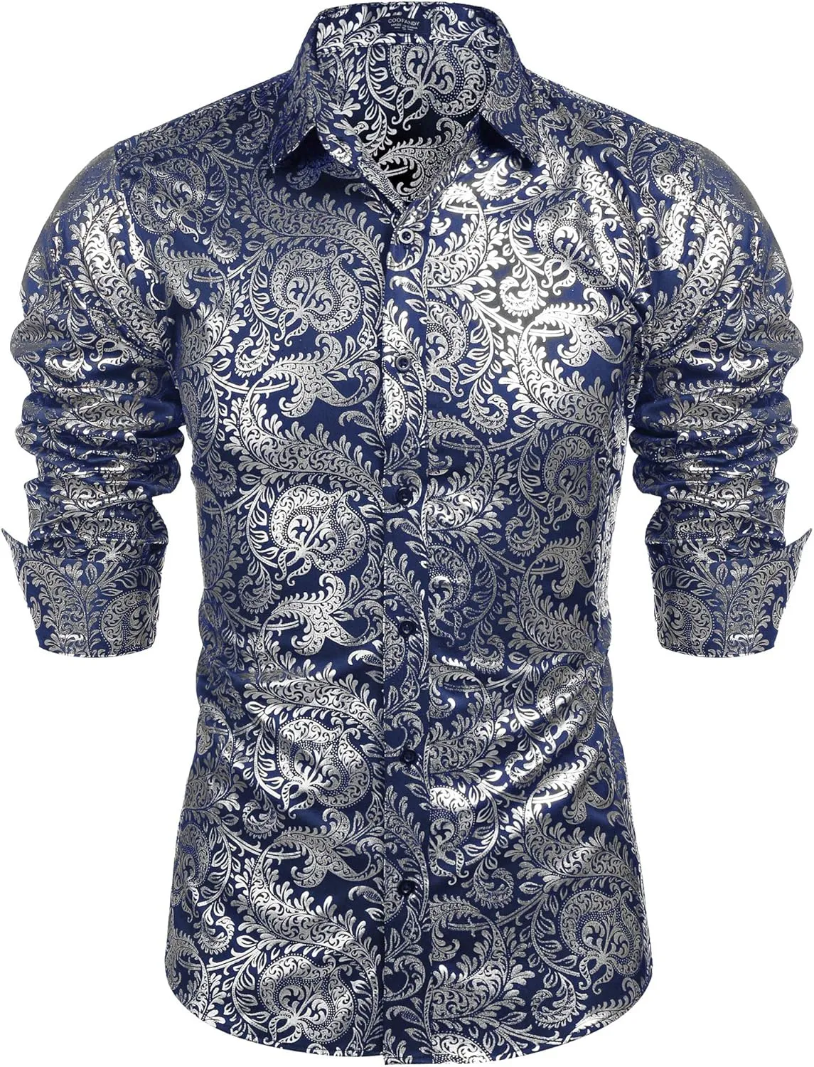 COOFANDY Men's Paisley Shirt Luxury Disco Long Sleeve Button Down Dress Shirts