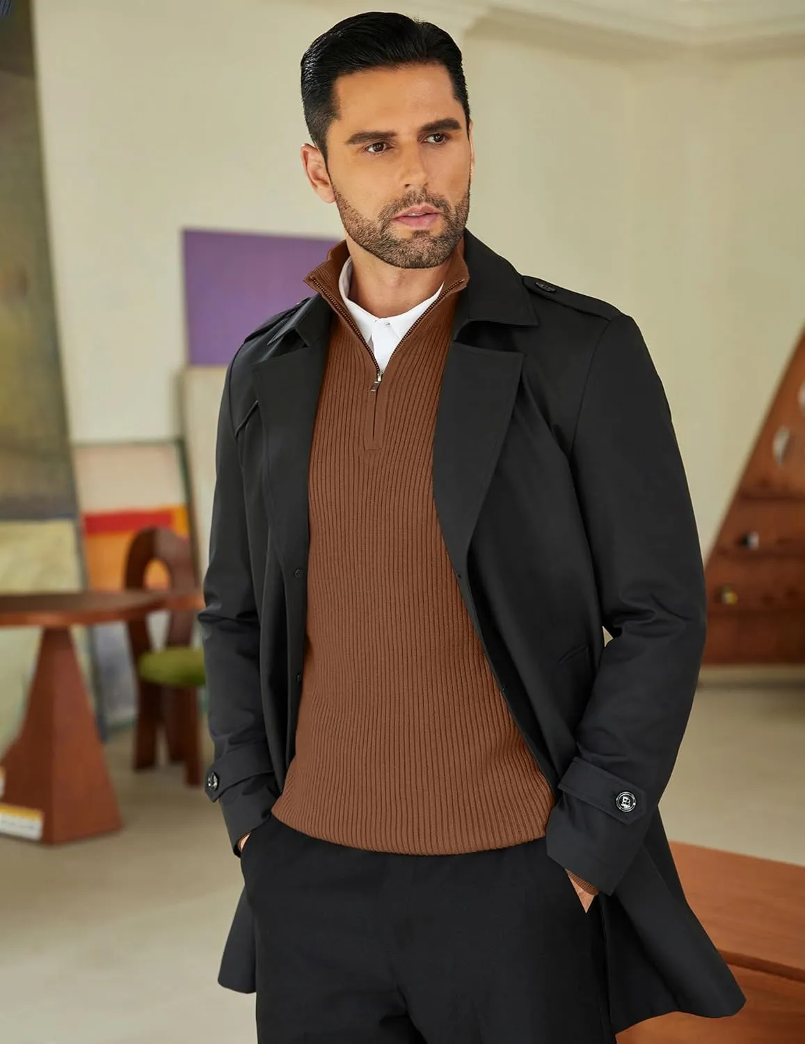 COOFANDY Men's Quarter Zip Sweaters Slim Fit Mock Neck Pullover Sweater Lightweight Knitted Polo Sweaters
