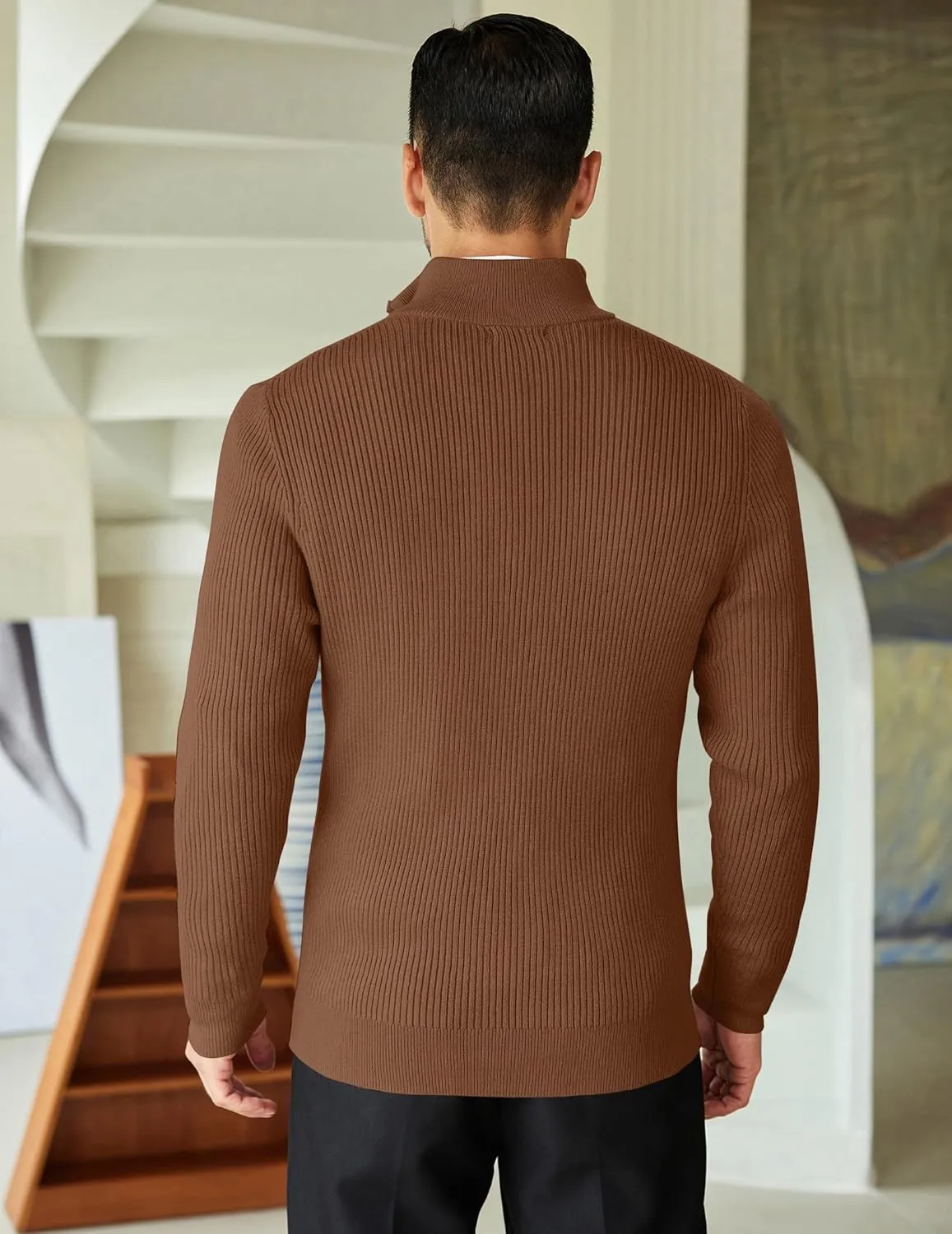 COOFANDY Men's Quarter Zip Sweaters Slim Fit Mock Neck Pullover Sweater Lightweight Knitted Polo Sweaters