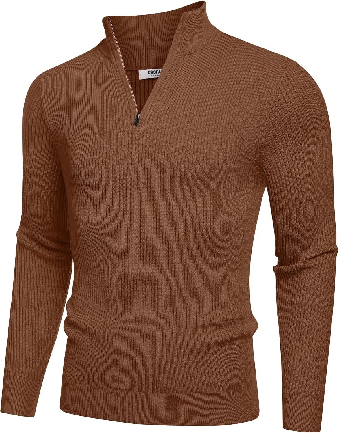COOFANDY Men's Quarter Zip Sweaters Slim Fit Mock Neck Pullover Sweater Lightweight Knitted Polo Sweaters