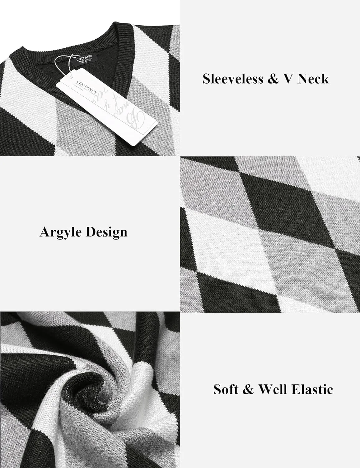 COOFANDY Men's Sleeveless V Neck Pullover Sweater Slim Fit Casual Argyle Sweater Vest