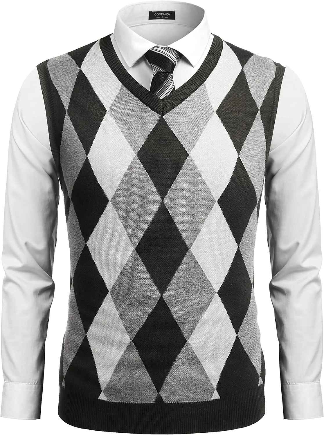 COOFANDY Men's Sleeveless V Neck Pullover Sweater Slim Fit Casual Argyle Sweater Vest