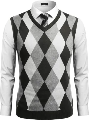 COOFANDY Men's Sleeveless V Neck Pullover Sweater Slim Fit Casual Argyle Sweater Vest