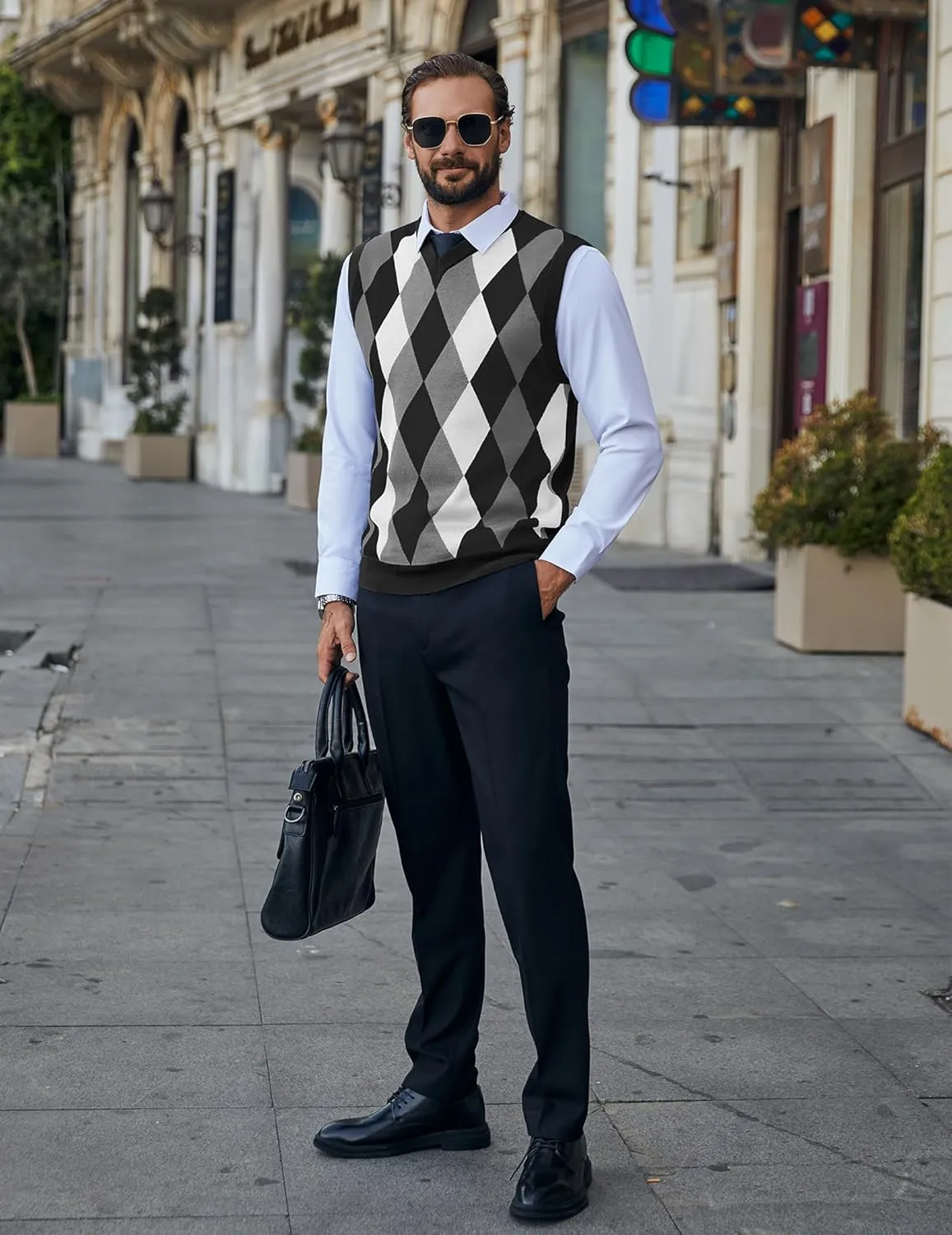 COOFANDY Men's Sleeveless V Neck Pullover Sweater Slim Fit Casual Argyle Sweater Vest