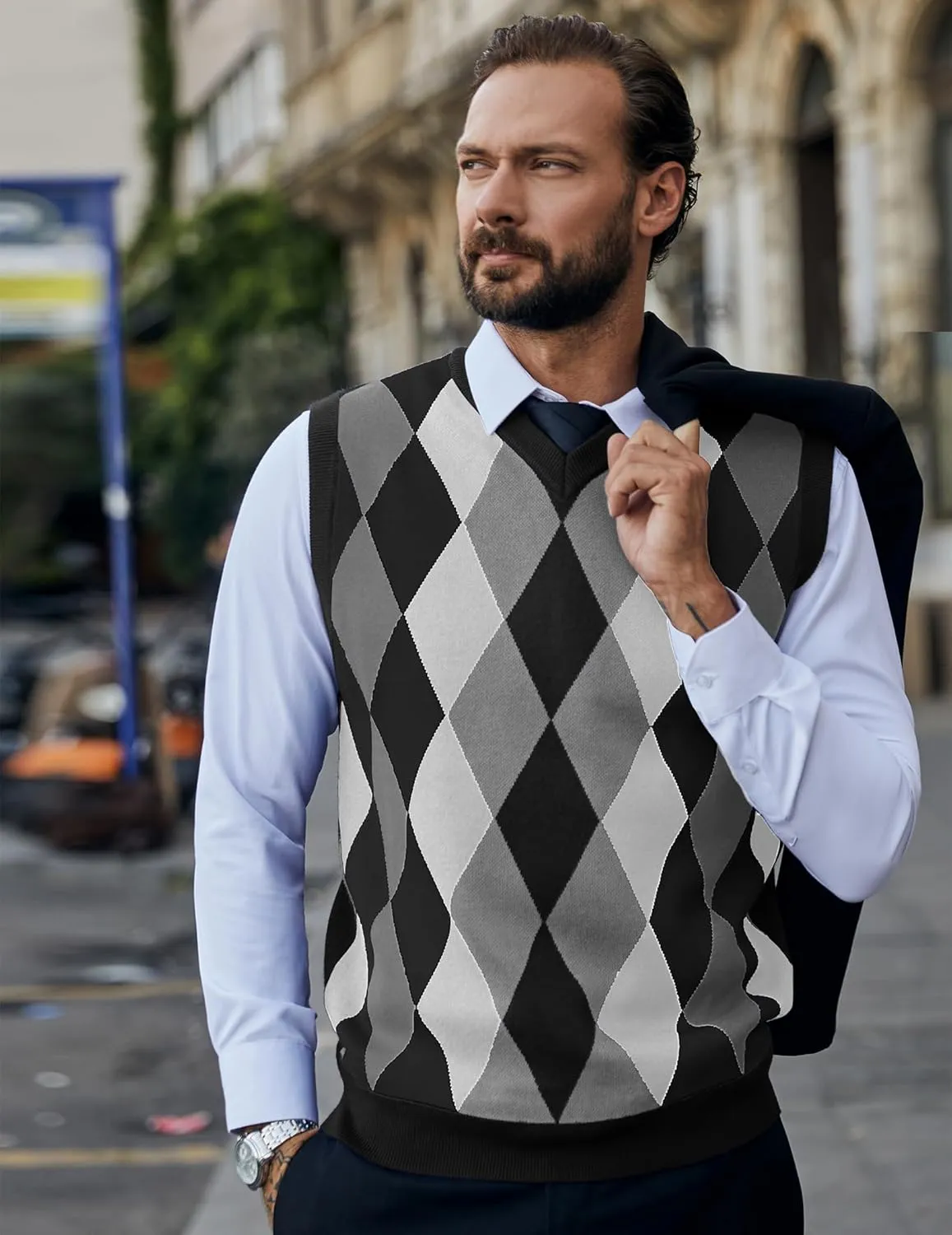 COOFANDY Men's Sleeveless V Neck Pullover Sweater Slim Fit Casual Argyle Sweater Vest