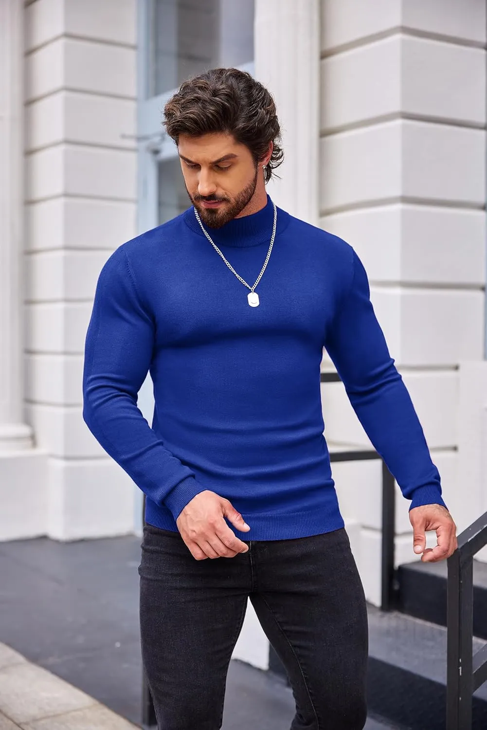 COOFANDY Men's Slim Fit Mock Turtleneck Pullover Sweater Casual Basic Knitted Thermal Sweaters