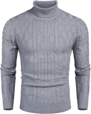 COOFANDY Men's Slim Fit Turtleneck Sweater Casual Cable Knit Pullover Sweaters