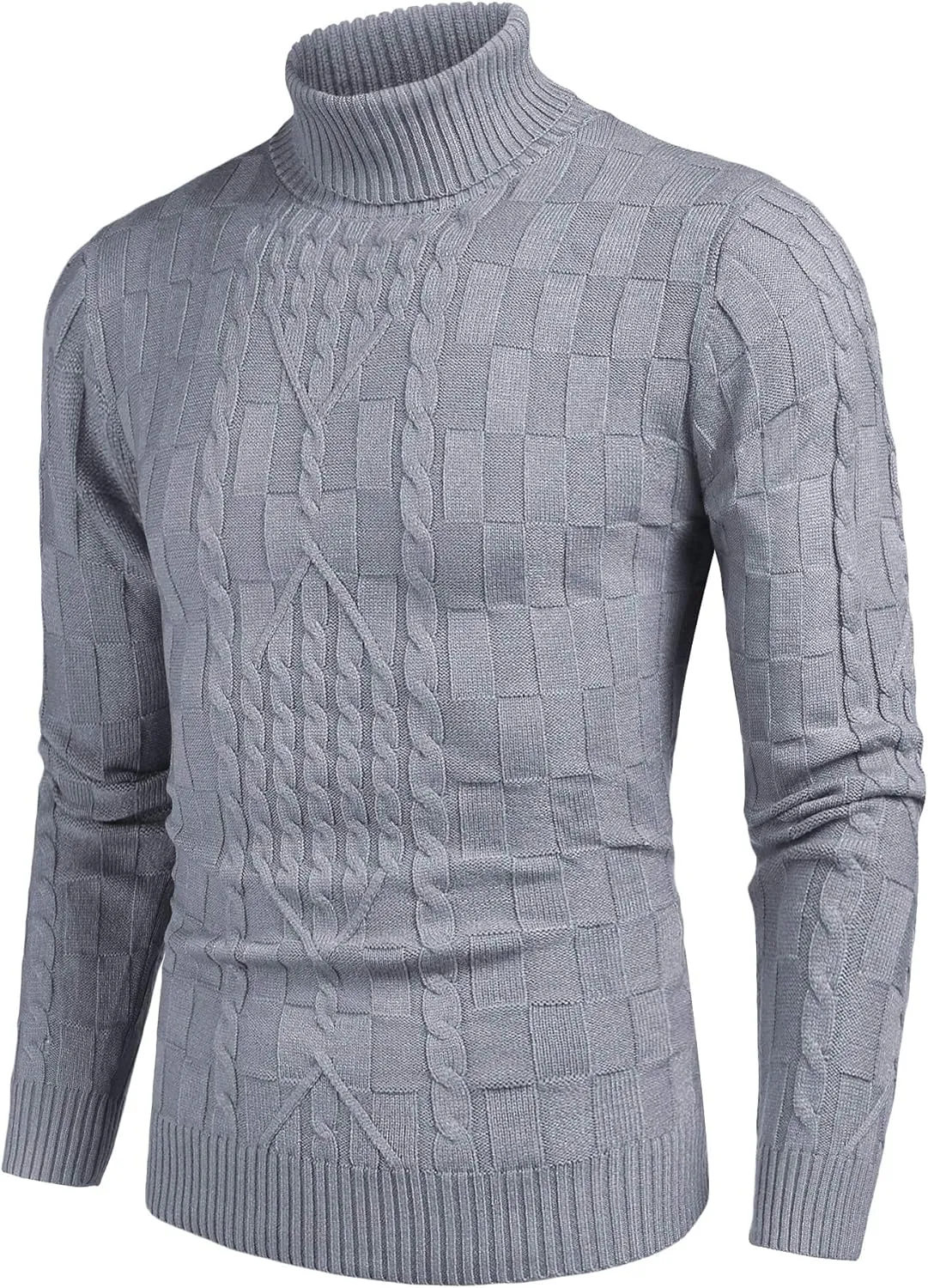 COOFANDY Men's Slim Fit Turtleneck Sweater Casual Cable Knit Pullover Sweaters
