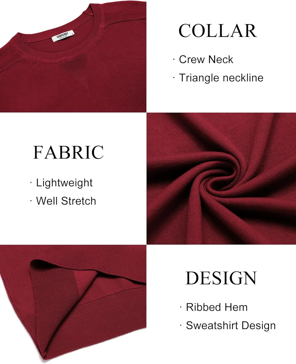 COOFANDY Mens Sweater Crewneck Pullover Long Sleeve Lightweight Sweater Plain Knit Silm Fit