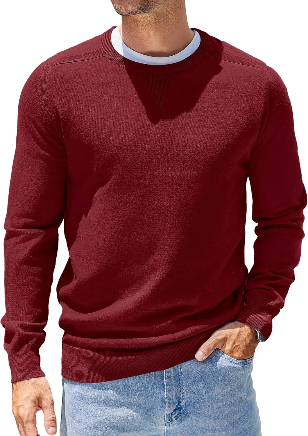COOFANDY Mens Sweater Crewneck Pullover Long Sleeve Lightweight Sweater Plain Knit Silm Fit