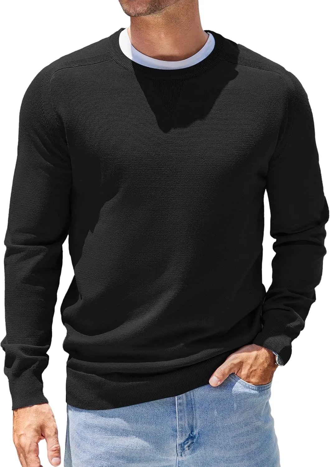 COOFANDY Mens Sweater Crewneck Pullover Long Sleeve Lightweight Sweater Plain Knit Silm Fit