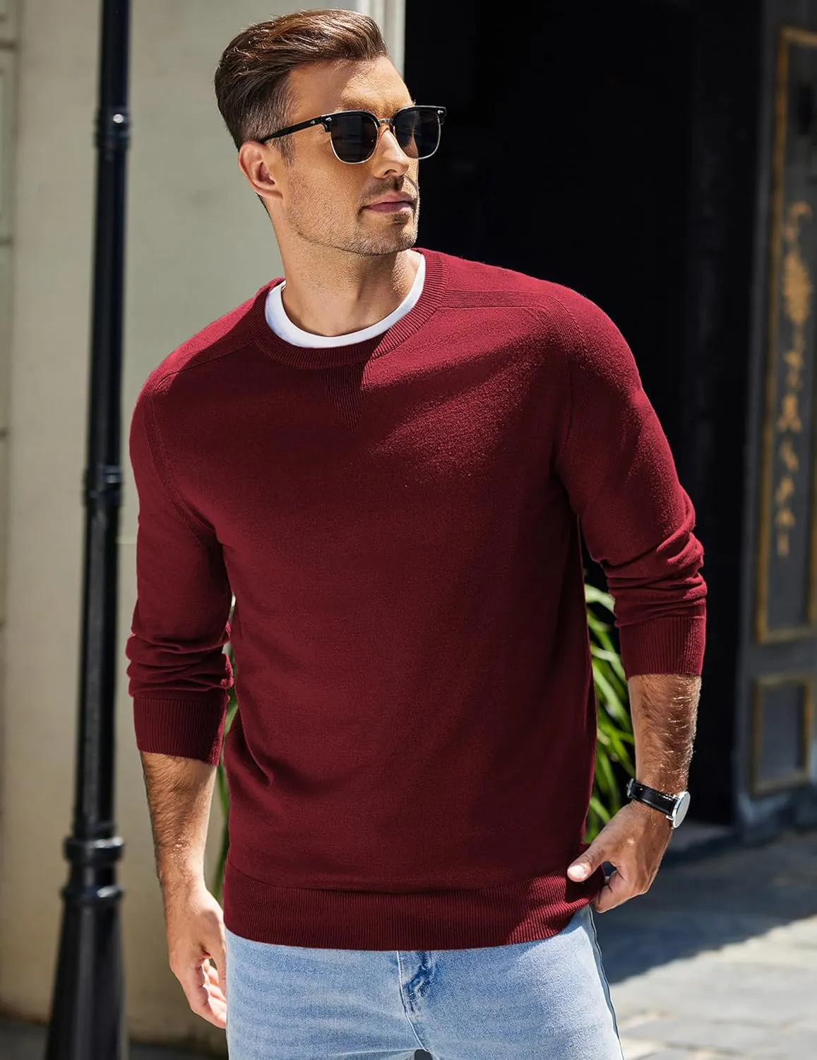 COOFANDY Mens Sweater Crewneck Pullover Long Sleeve Lightweight Sweater Plain Knit Silm Fit
