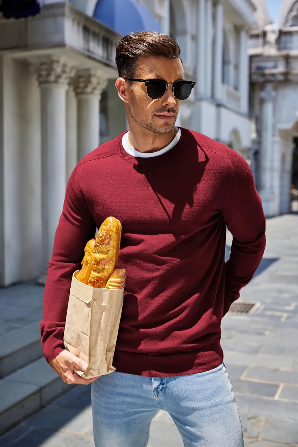 COOFANDY Mens Sweater Crewneck Pullover Long Sleeve Lightweight Sweater Plain Knit Silm Fit