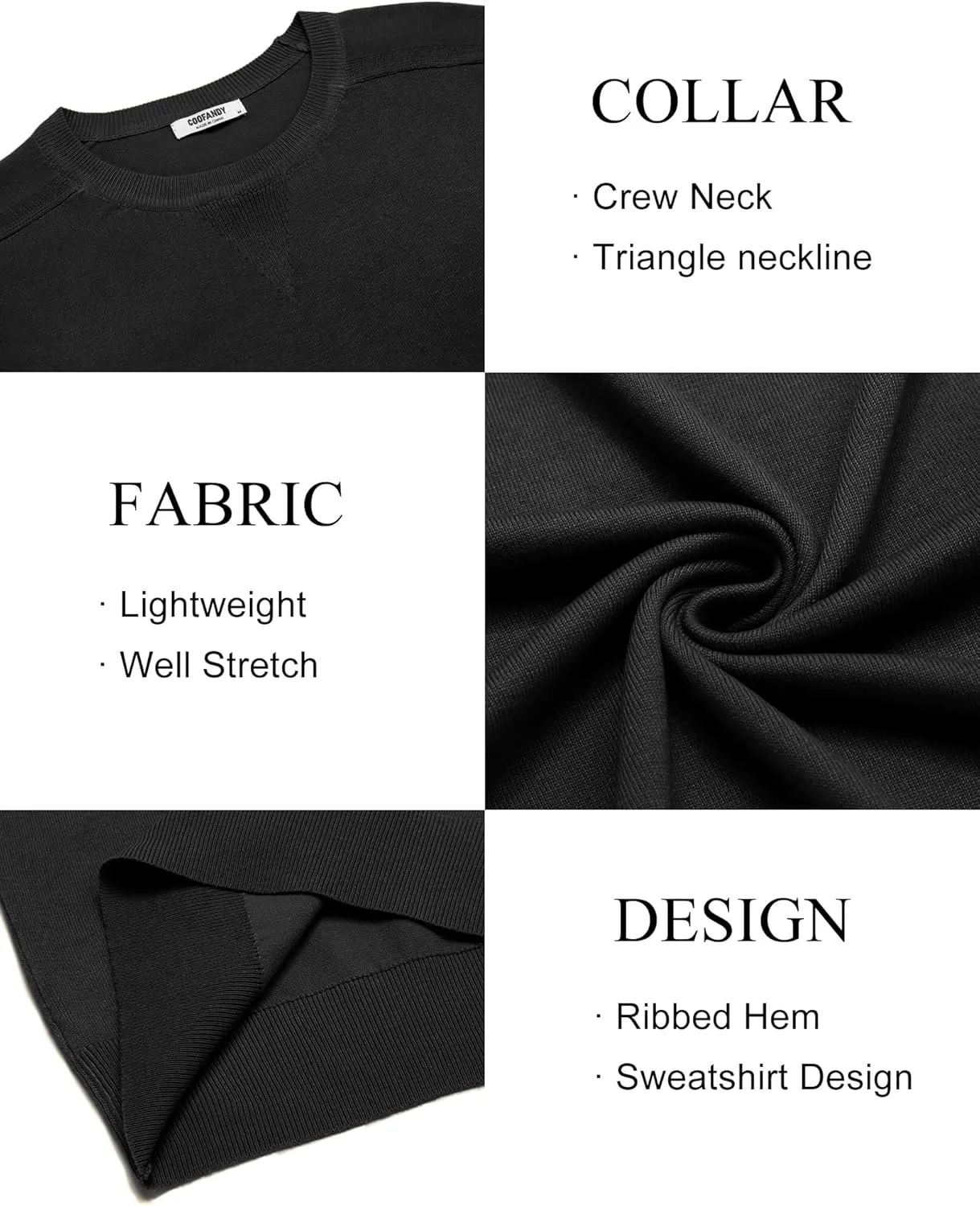 COOFANDY Mens Sweater Crewneck Pullover Long Sleeve Lightweight Sweater Plain Knit Silm Fit