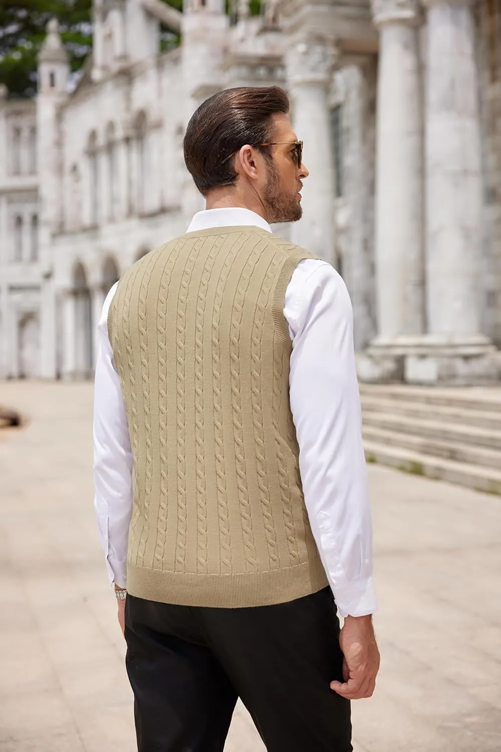 COOFANDY Men's Sweater Vest V Neck Slim Fit Cable Knitted Sleeveless Pullover Sweater