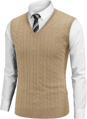 COOFANDY Men's Sweater Vest V Neck Slim Fit Cable Knitted Sleeveless Pullover Sweater