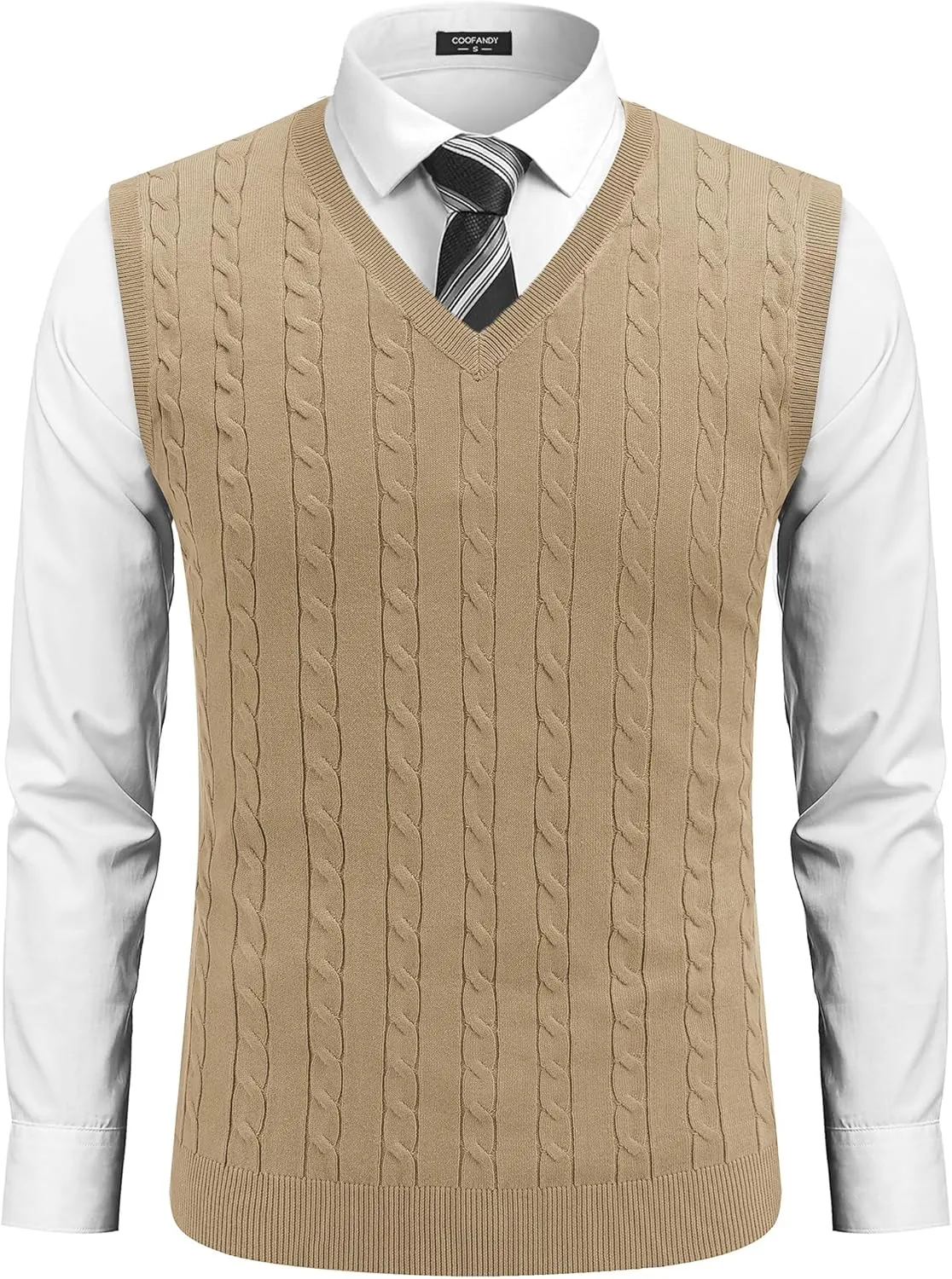 COOFANDY Men's Sweater Vest V Neck Slim Fit Cable Knitted Sleeveless Pullover Sweater