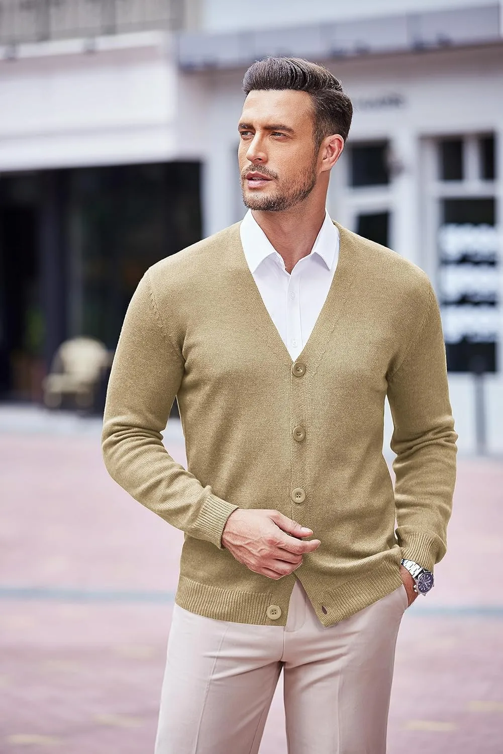 COOFANDY Men's V Neck Cardigan Sweater Casual Lightweight Button Down Knitted Cardigan Sweater