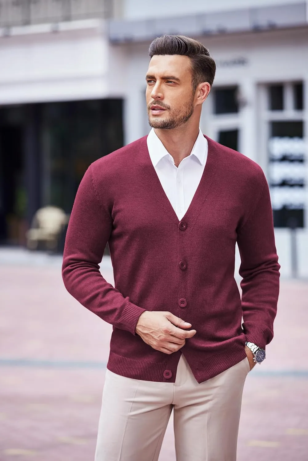 COOFANDY Men's V Neck Cardigan Sweater Casual Lightweight Button Down Knitted Cardigan Sweater