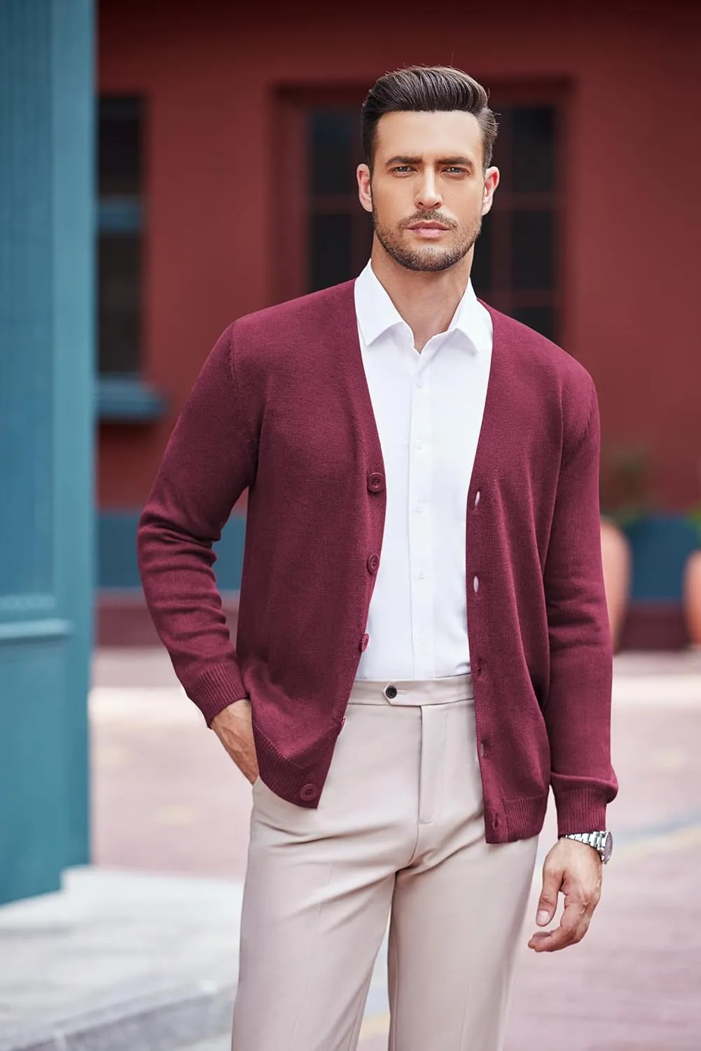 COOFANDY Men's V Neck Cardigan Sweater Casual Lightweight Button Down Knitted Cardigan Sweater
