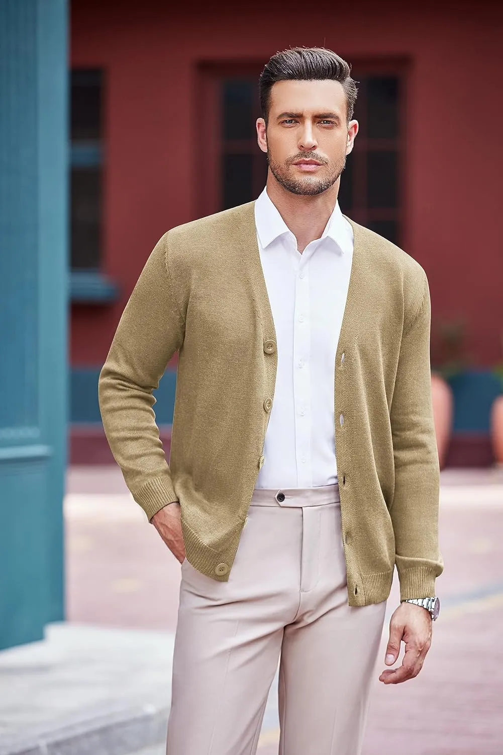 COOFANDY Men's V Neck Cardigan Sweater Casual Lightweight Button Down Knitted Cardigan Sweater