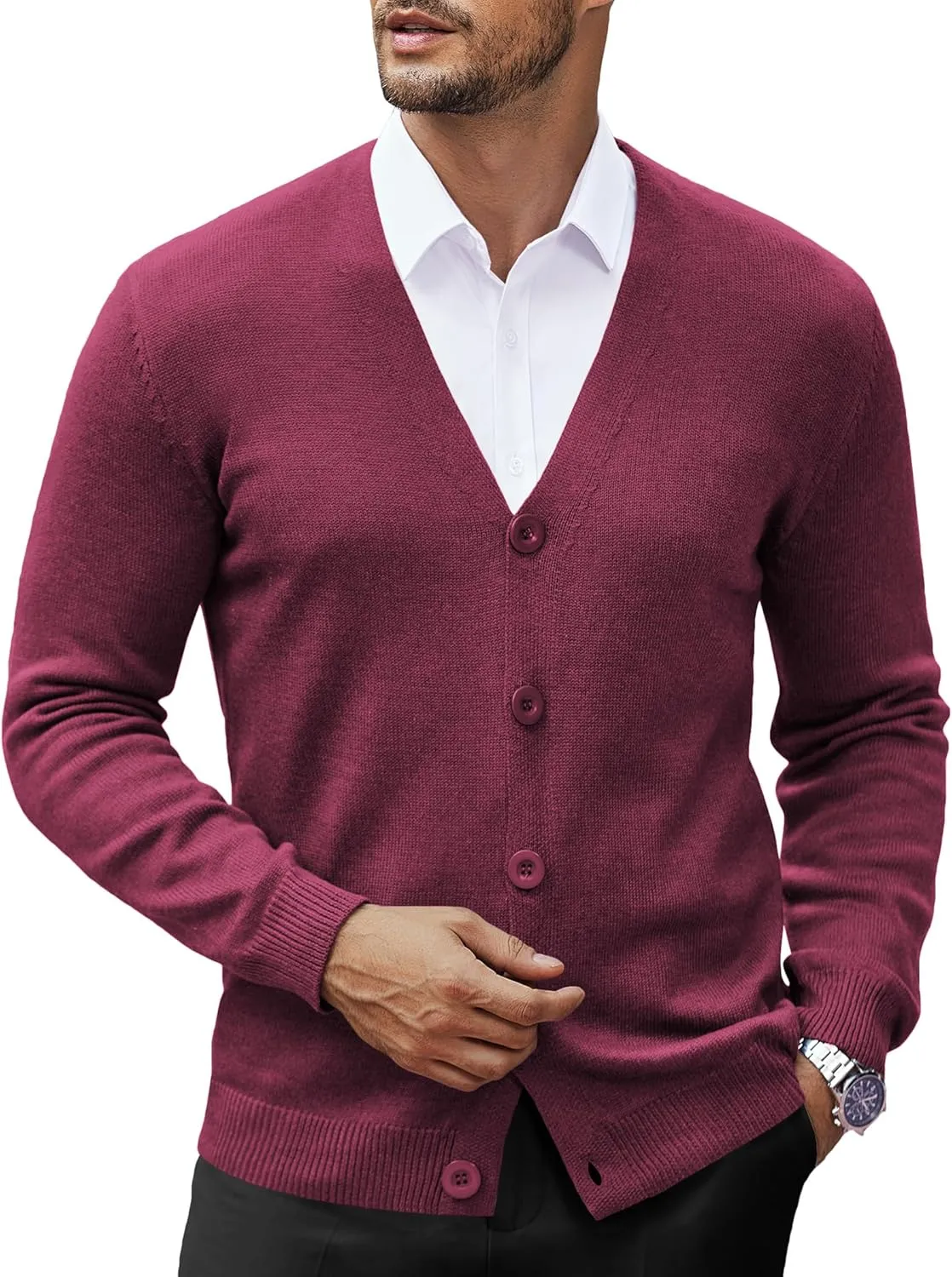COOFANDY Men's V Neck Cardigan Sweater Casual Lightweight Button Down Knitted Cardigan Sweater