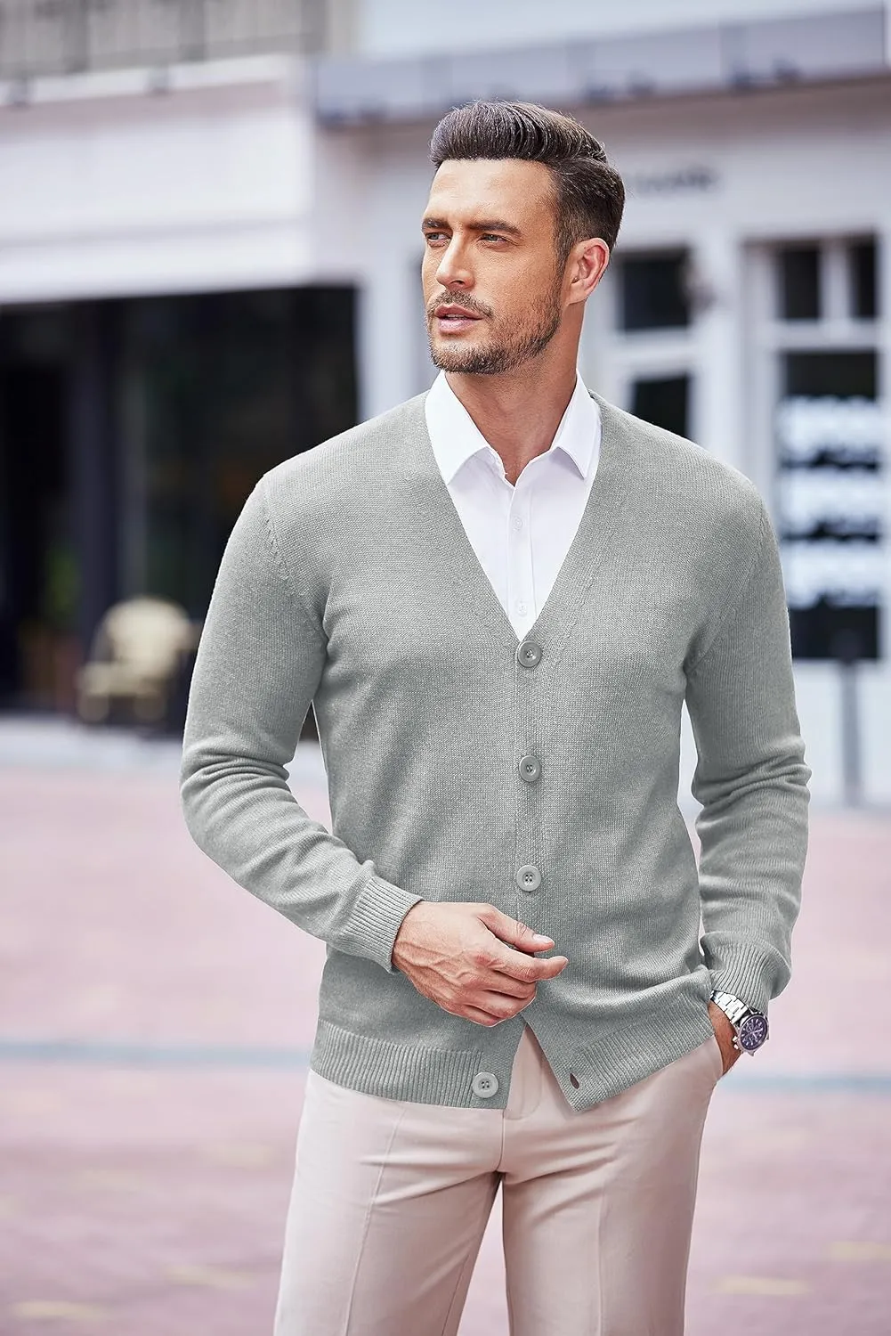 COOFANDY Men's V Neck Cardigan Sweater Casual Lightweight Button Down Knitted Cardigan Sweater