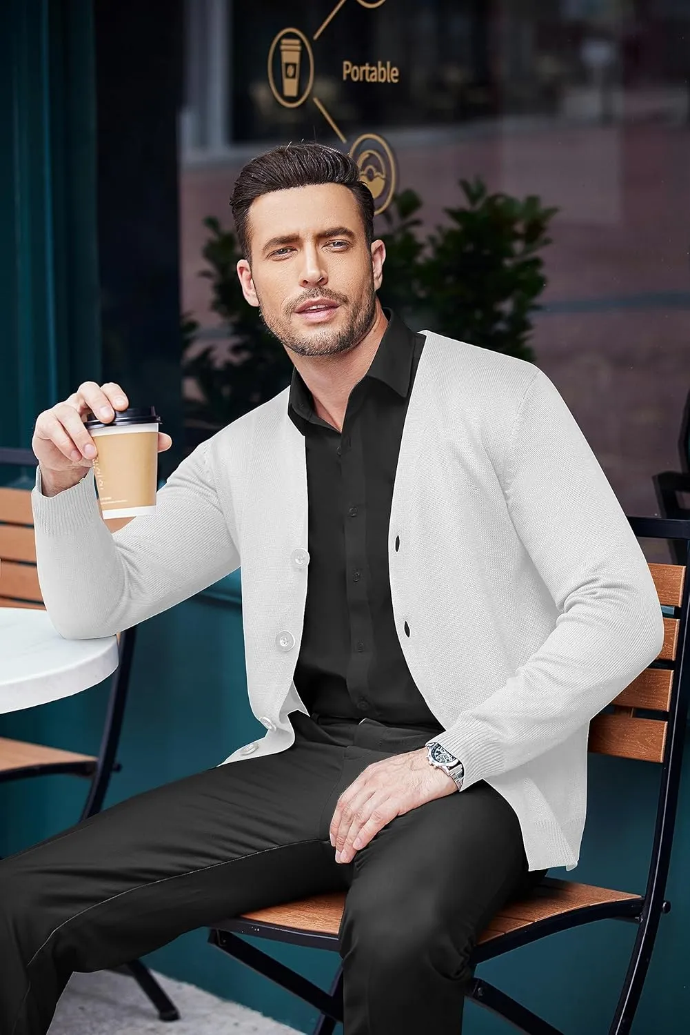COOFANDY Men's V Neck Cardigan Sweater Casual Lightweight Button Down Knitted Cardigan Sweater