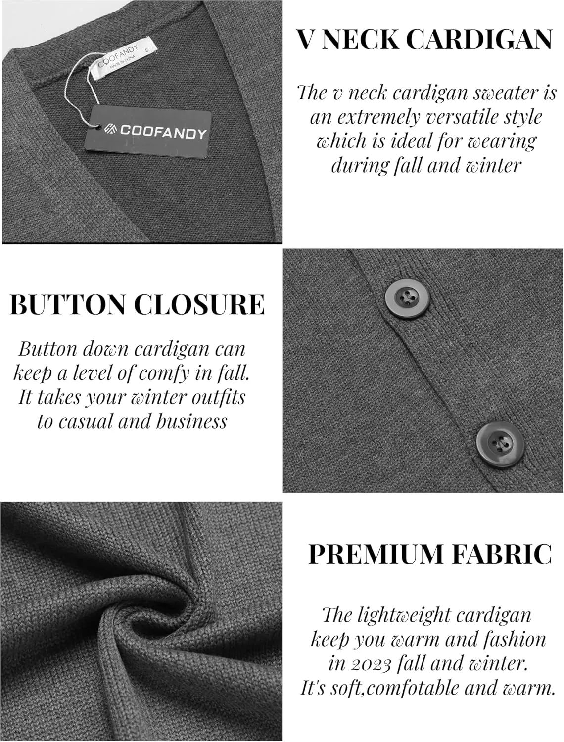 COOFANDY Men's V Neck Cardigan Sweater Casual Lightweight Button Down Knitted Cardigan Sweater
