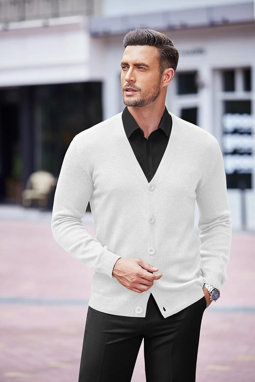 COOFANDY Men's V Neck Cardigan Sweater Casual Lightweight Button Down Knitted Cardigan Sweater