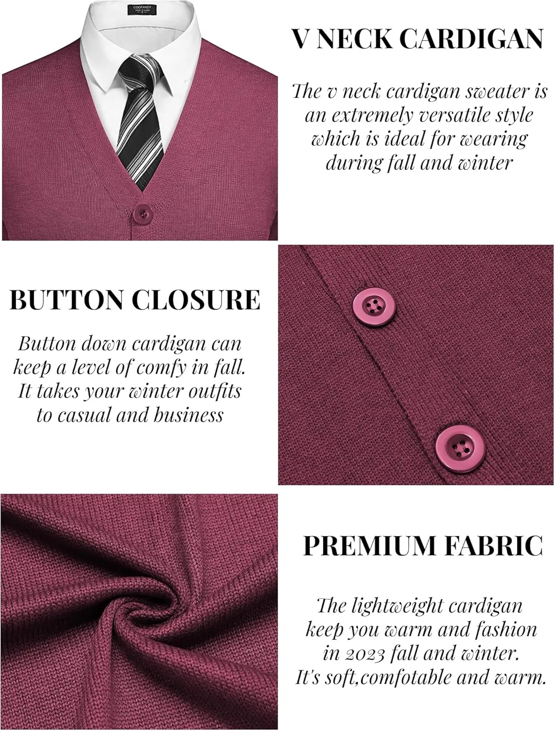 COOFANDY Men's V Neck Cardigan Sweater Casual Lightweight Button Down Knitted Cardigan Sweater