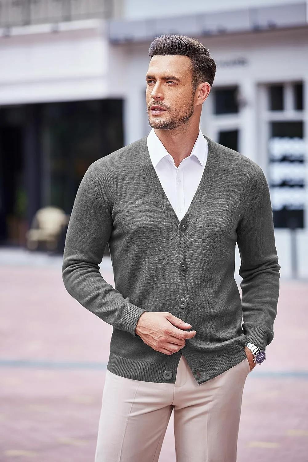 COOFANDY Men's V Neck Cardigan Sweater Casual Lightweight Button Down Knitted Cardigan Sweater
