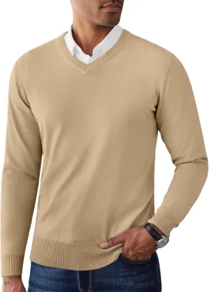COOFANDY Men's V Neck Pullover Sweater Slim Fit Casual Dress Sweater Lightweight Knitted Sweaters