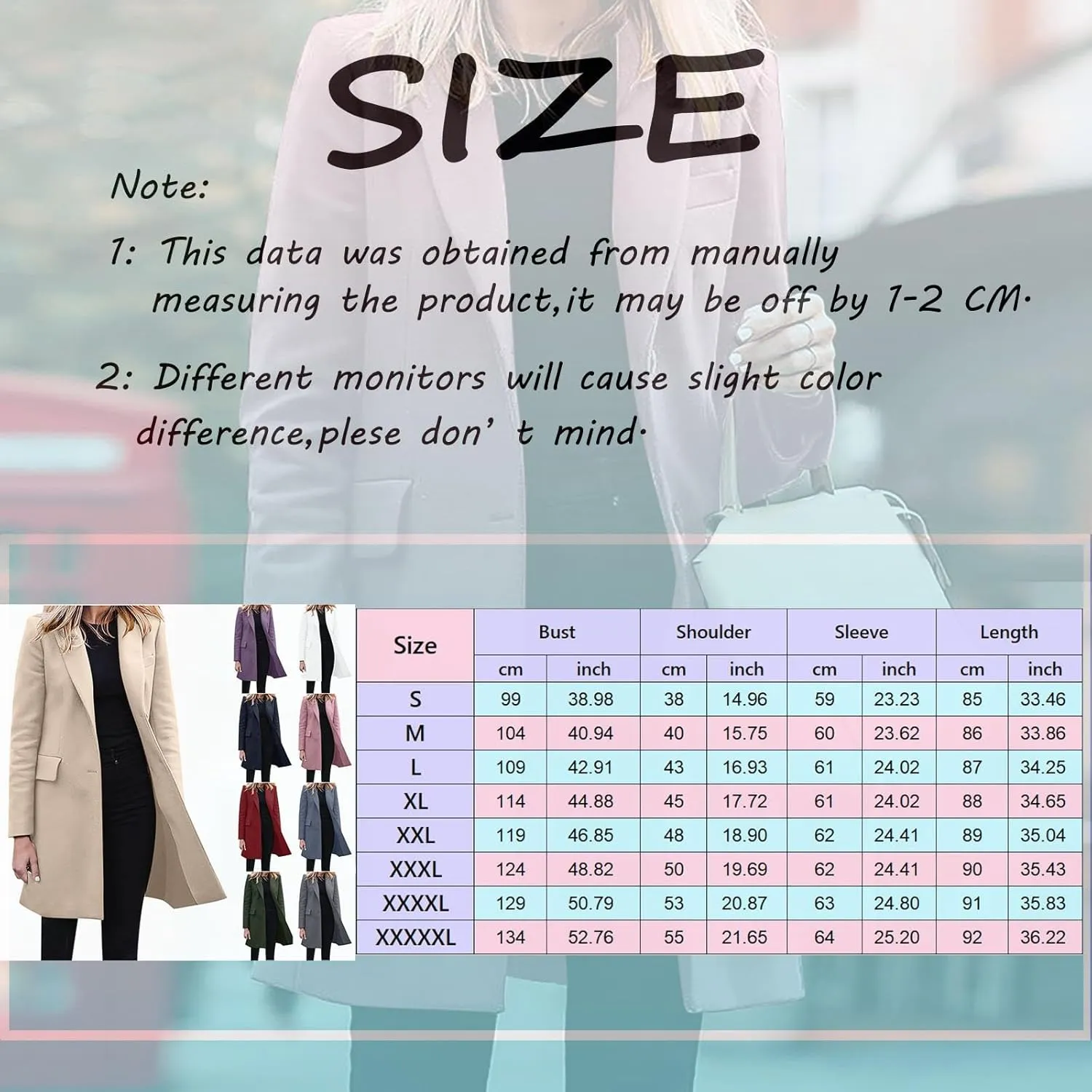 cooki Trench Coat for Women Casual Womens Winter Coats Lapel Cardigan Pea Coats Warm Overcoats Fall Long Blazer Jackets