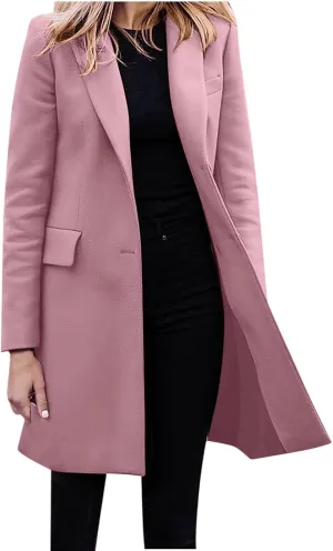 cooki Trench Coat for Women Casual Womens Winter Coats Lapel Cardigan Pea Coats Warm Overcoats Fall Long Blazer Jackets