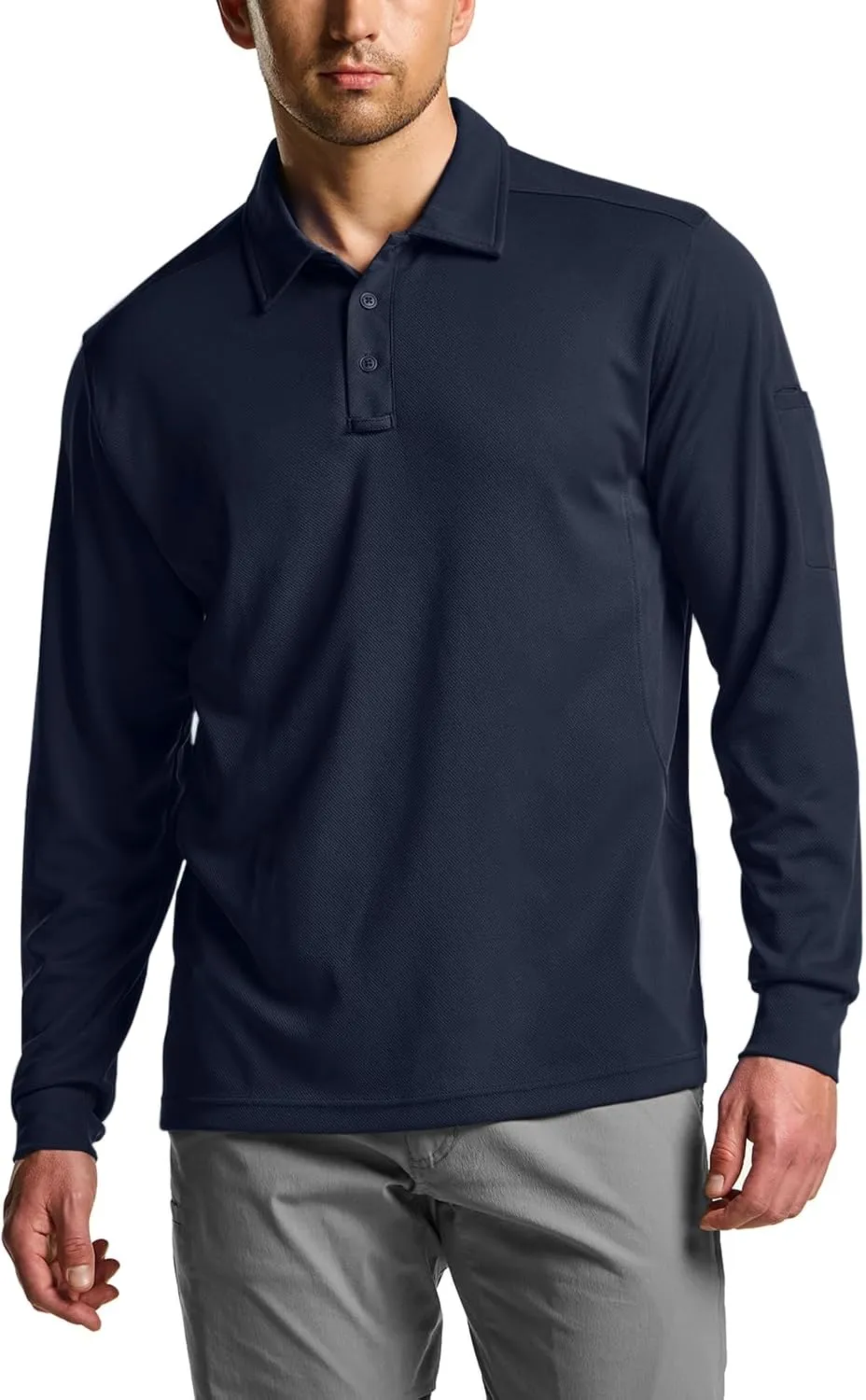 CQR Men's Polo Shirt, Long Sleeve Tactical Shirts, Outdoor UPF 50  Pique Shirt, Dry Fit Lightweight Golf Shirts