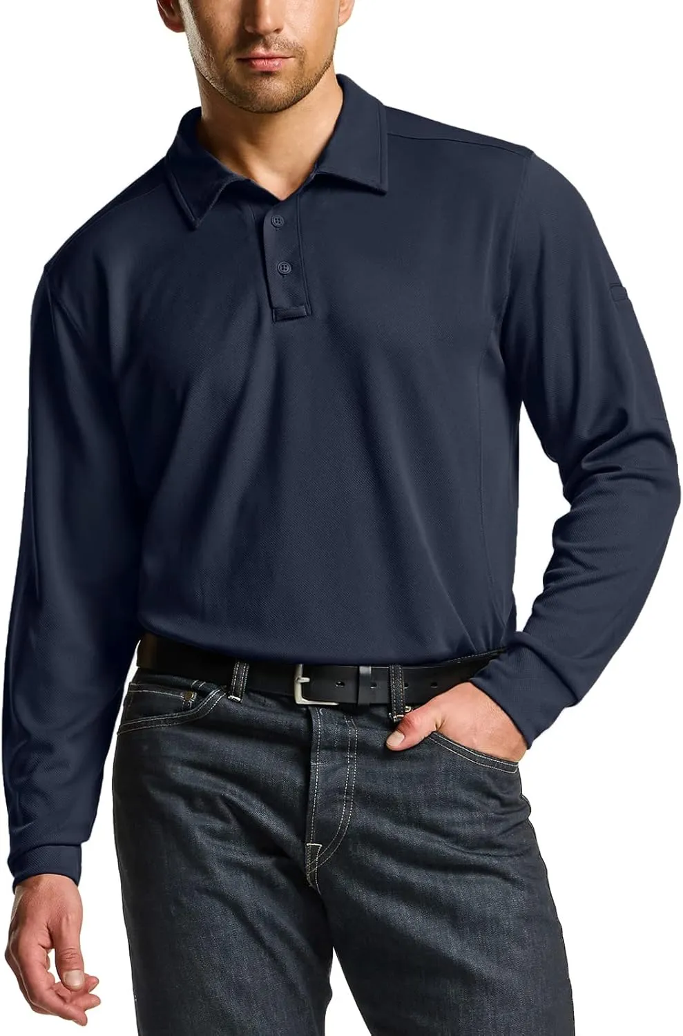 CQR Men's Polo Shirt, Long Sleeve Tactical Shirts, Outdoor UPF 50  Pique Shirt, Dry Fit Lightweight Golf Shirts