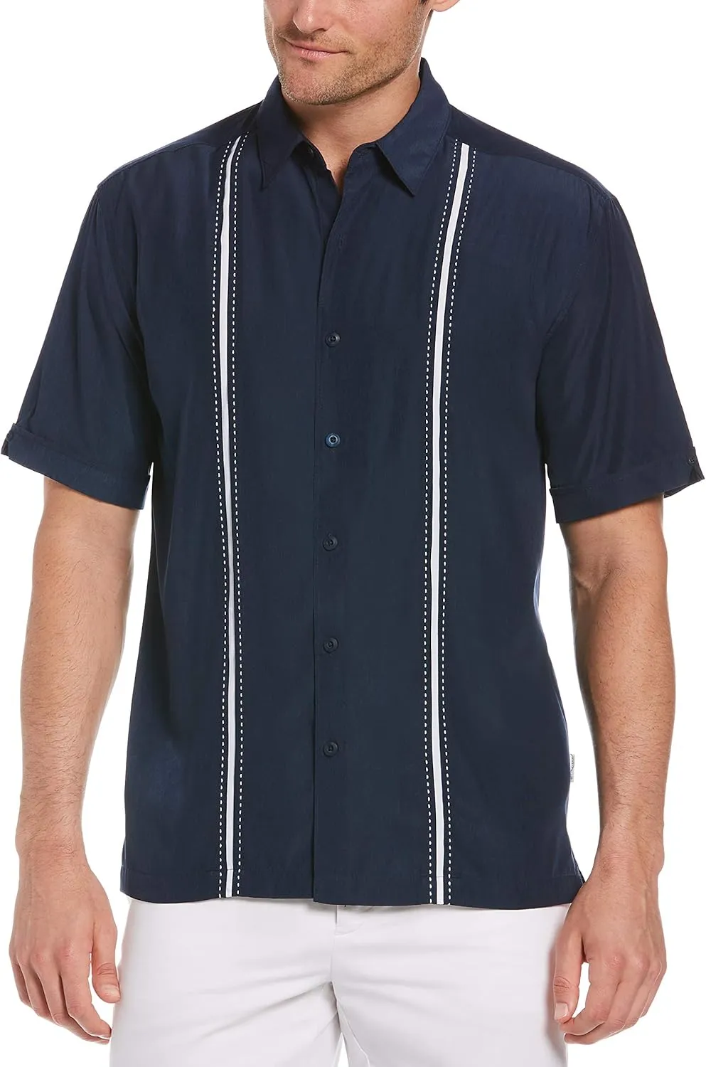 Cubavera Paneled Short Sleeve Shirt for Men, Classic Fit, Wrinkle Resistant, Casual Button-Down Shirt With Spread Collar