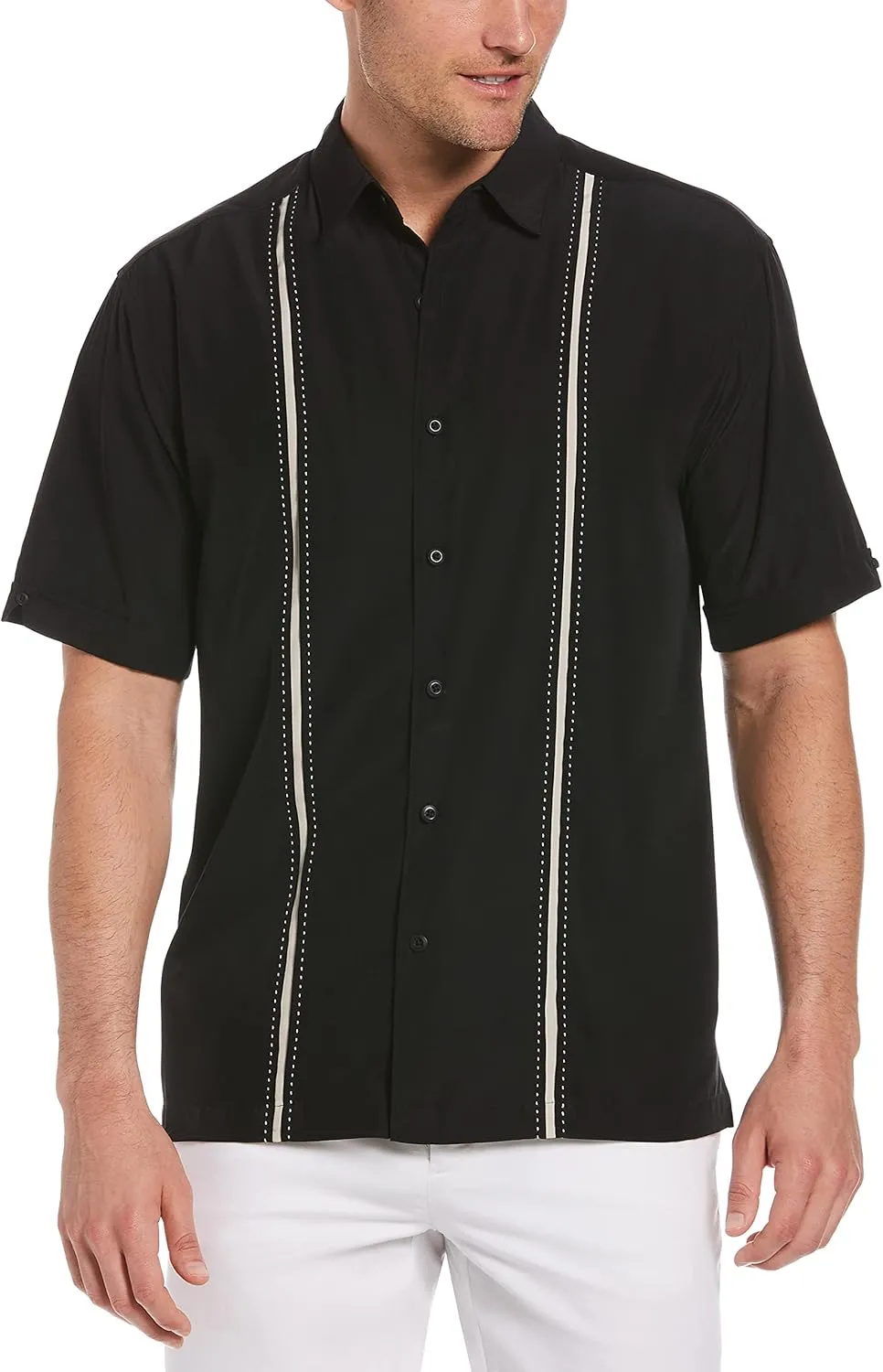 Cubavera Paneled Short Sleeve Shirt for Men, Classic Fit, Wrinkle Resistant, Casual Button-Down Shirt With Spread Collar
