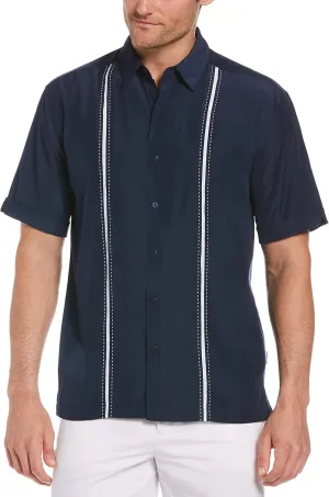Cubavera Paneled Short Sleeve Shirt for Men, Classic Fit, Wrinkle Resistant, Casual Button-Down Shirt With Spread Collar