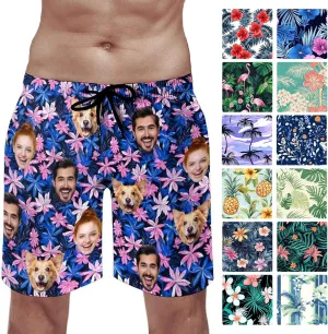 Custom Mens Swim Trunks with Face Personalized Photo Hawaiian Swim Shorts Customized Funny Beach Board Shorts