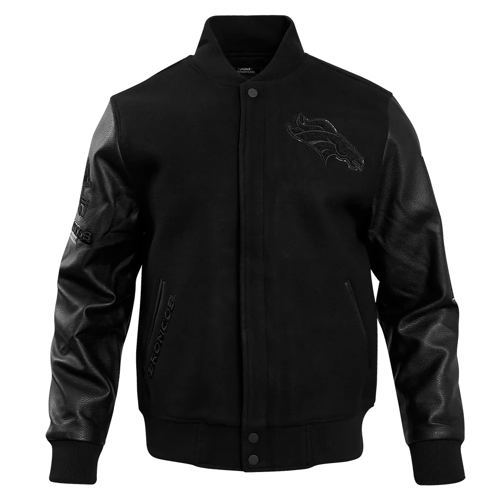 DENVER BRONCOS TRIPLE BLACK MEN'S WOOL VARSITY JACKET (TRIPLE BLACK MEN'S)