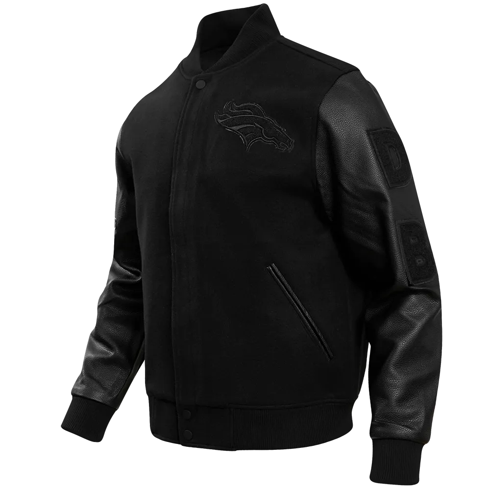 DENVER BRONCOS TRIPLE BLACK MEN'S WOOL VARSITY JACKET (TRIPLE BLACK MEN'S)