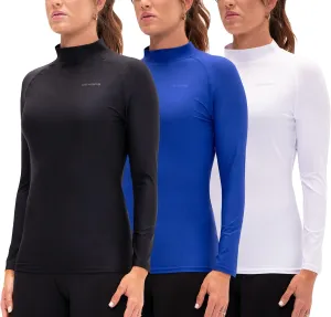 DEVOPS 3 Pack Women's Compression Shirt Dry Fit Turltle Neck Long Sleeve Running Athletic T-Shirt Workout Tops