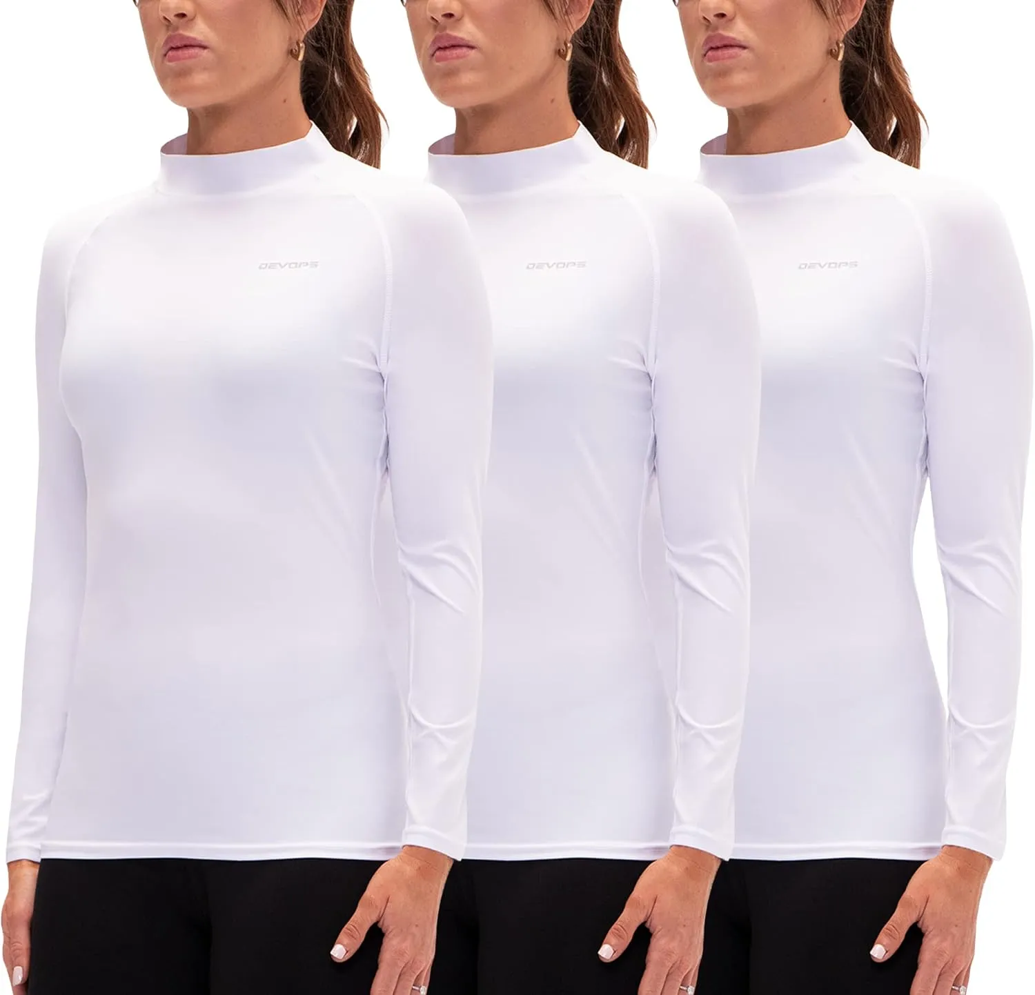 DEVOPS 3 Pack Women's Compression Shirt Dry Fit Turltle Neck Long Sleeve Running Athletic T-Shirt Workout Tops