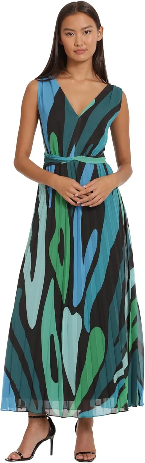 Donna Morgan Women's Sleeveless Pleated Skirt Maxi Dress