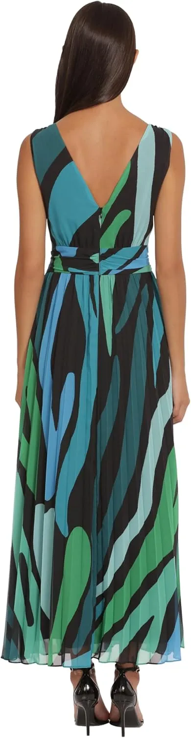 Donna Morgan Women's Sleeveless Pleated Skirt Maxi Dress