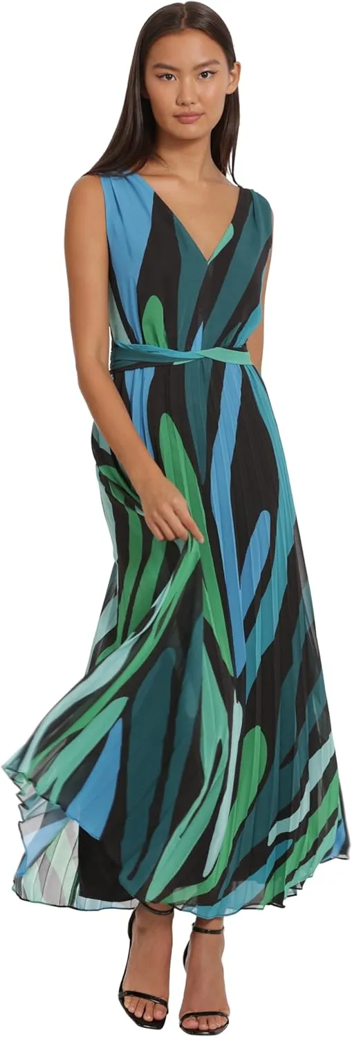 Donna Morgan Women's Sleeveless Pleated Skirt Maxi Dress