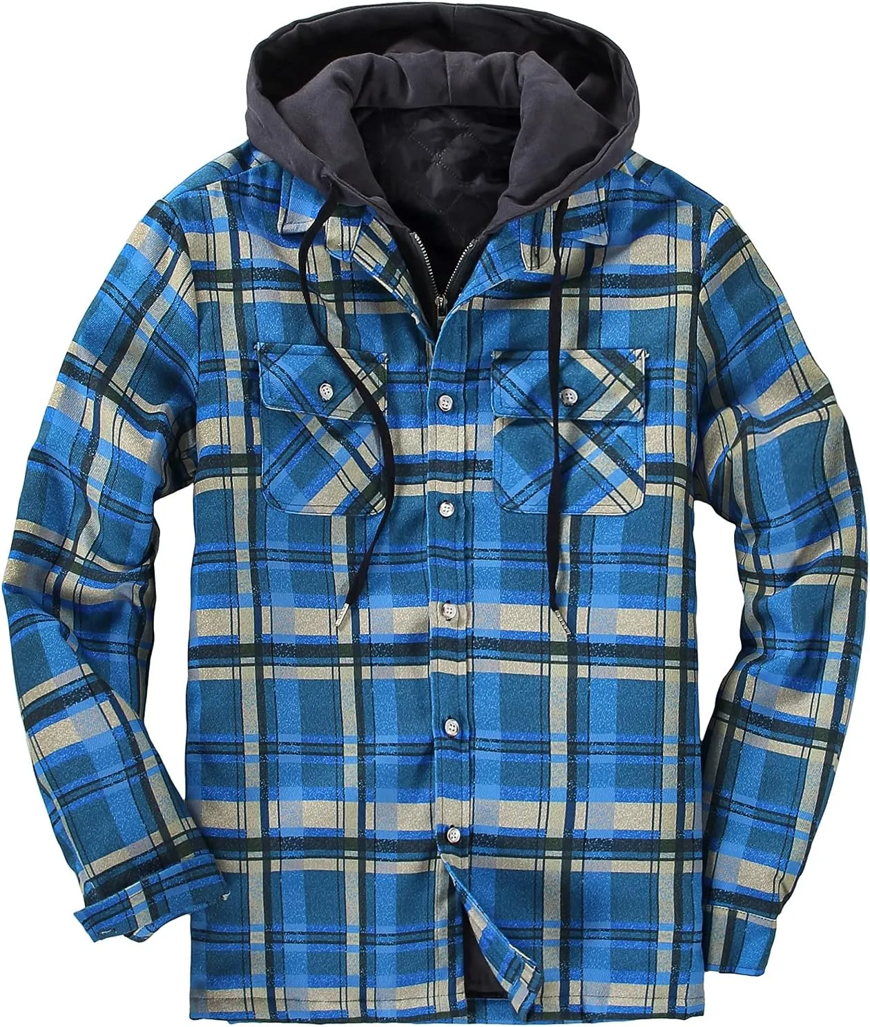DOSLAVIDA Men's Flannel Shirt Jacket Quilted Lined Winter Coat Long Sleeve Button Dwon Shirt Warm Hooded Plaid Jacket