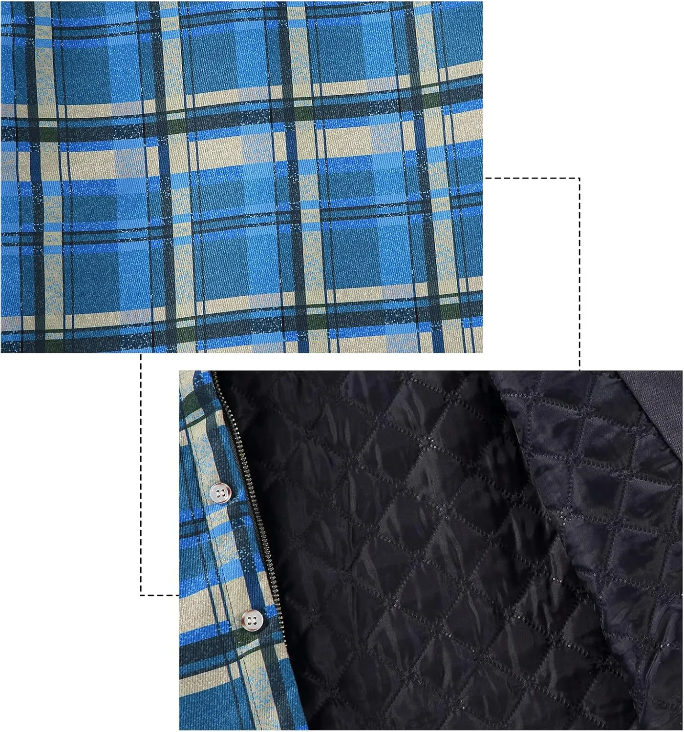 DOSLAVIDA Men's Flannel Shirt Jacket Quilted Lined Winter Coat Long Sleeve Button Dwon Shirt Warm Hooded Plaid Jacket